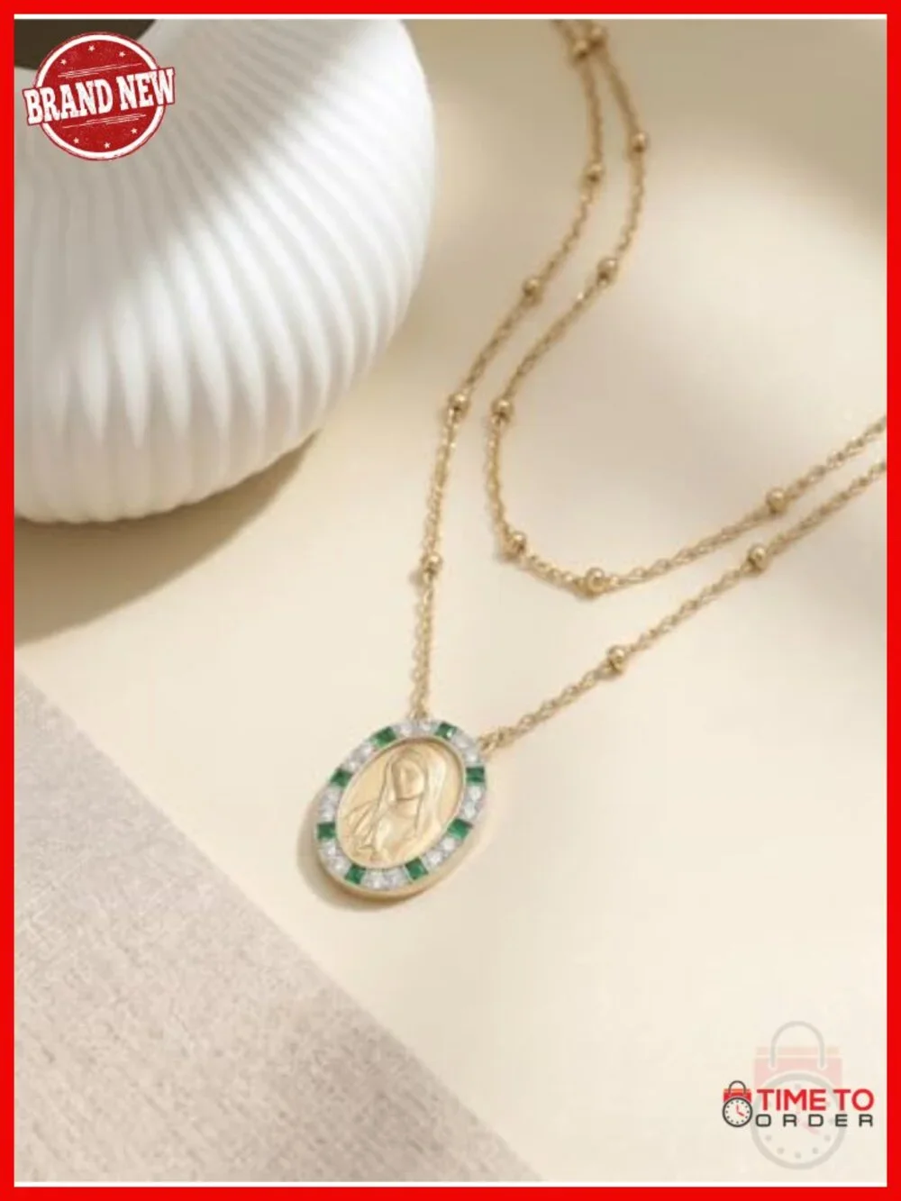 14K Gold Plated Virgin Mary Layered Cross Necklace 925 Sterling Silver